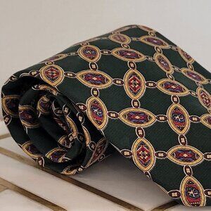 Vintage TOMMY HILFIGER Italian Silk Neck Tie ~ Green/Gold/Burgundy